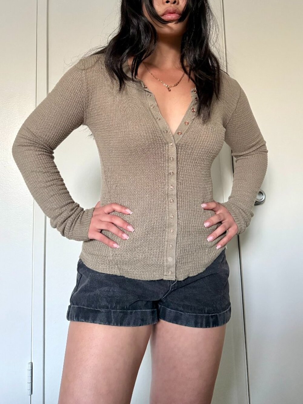 free people green henley long sleeve top